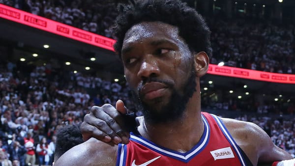 Joel Embiid crying after yet another playoff L.